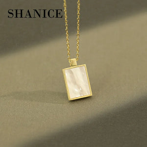 SHANICE 925 Silver Shell Square Pendant Necklace Girls Chain Choker Charm
