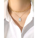 SHANICE 925 Silver Shell Square Pendant Necklace Girls Chain Choker Charm