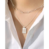 SHANICE 925 Silver Shell Square Pendant Necklace Girls Chain Choker Charm
