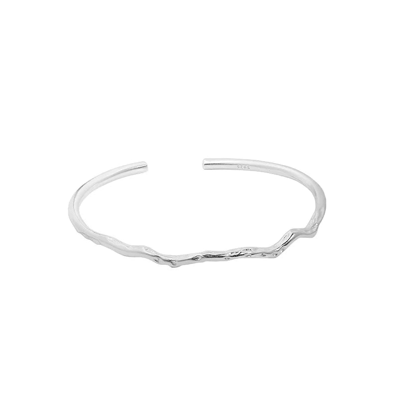 SHANICE S925 Sterling Silver Irregular Wave Bangle Bracelet for Women