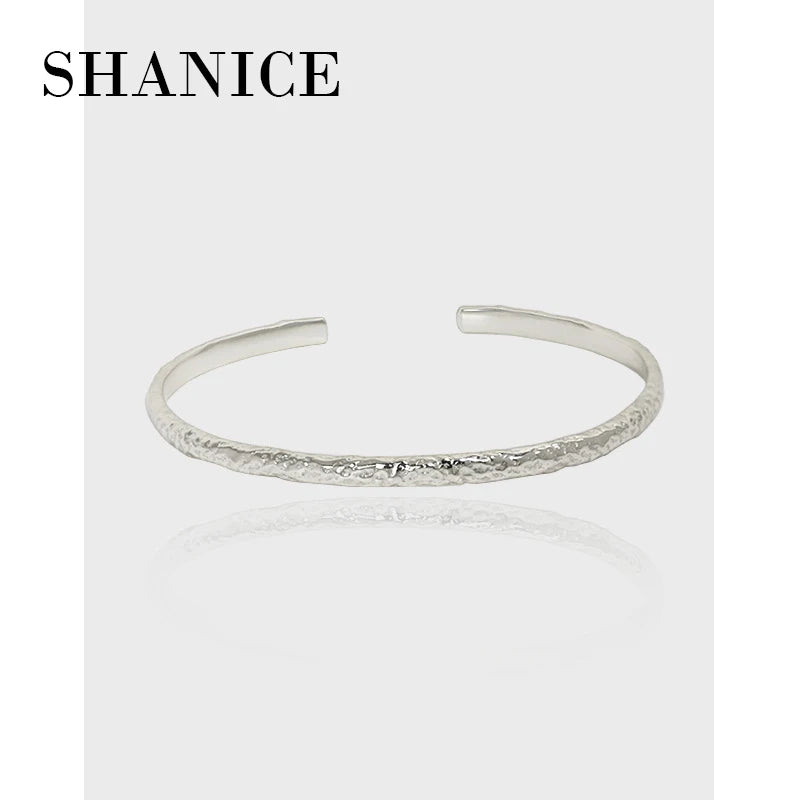 S925 Sterling Silver Tin Foil Texture Open Bracelet Charm Jewelry