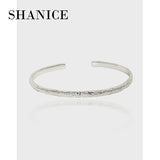 S925 Sterling Silver Tin Foil Texture Open Bracelet Charm Jewelry