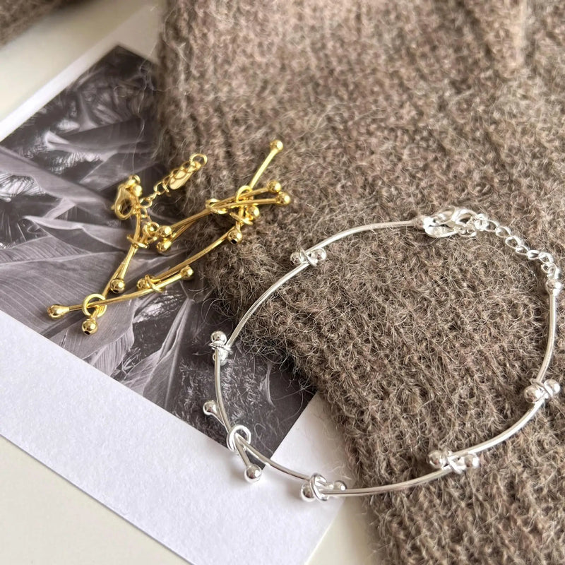 SHANICE 925 Silver Snakebone Bracelet w/ Lucky Ball Charms