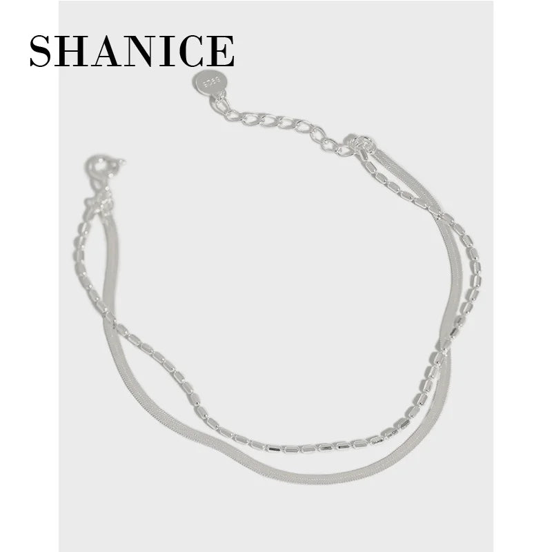 SHANICE Double Layer Flat and Beads Chain Bracelet - 925 Sterling Silver