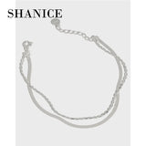 SHANICE Double Layer Flat and Beads Chain Bracelet - 925 Sterling Silver