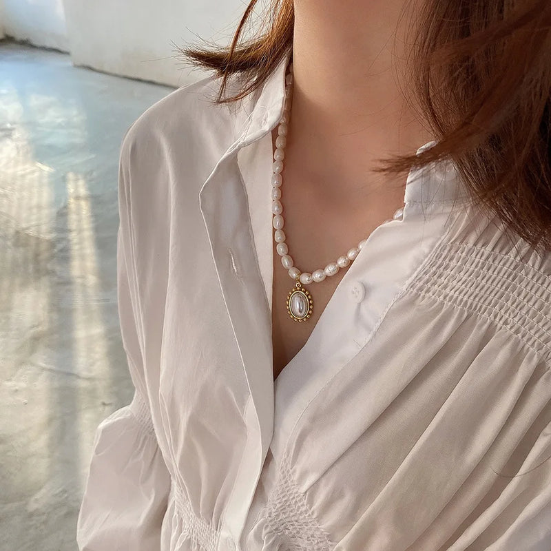 SHANICE 925 Silver Pearl Choker Necklace Chain Pendant Gift
