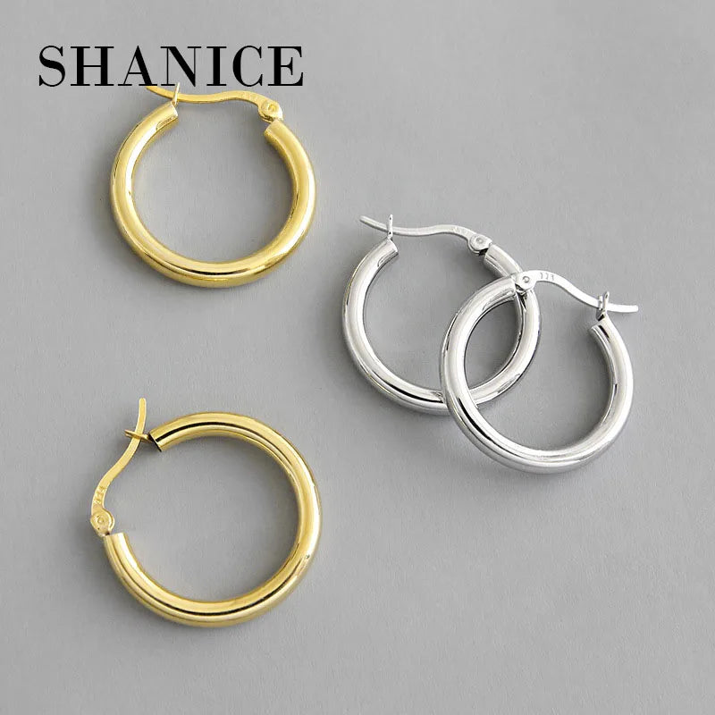 SHANICE 925 Silver Geometric Circle Hoop Earrings Women Party Jewelry