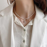 SHANICE 925 Silver Punk Pearl Heart Pendant Bear Choker Necklace