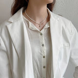 SHANICE 925 Silver Punk Pearl Heart Pendant Bear Choker Necklace
