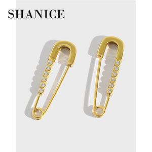 SHANICE Safety Pin Studs Earrings CZ Gothic Crystal 925 Silver Women Jewelry