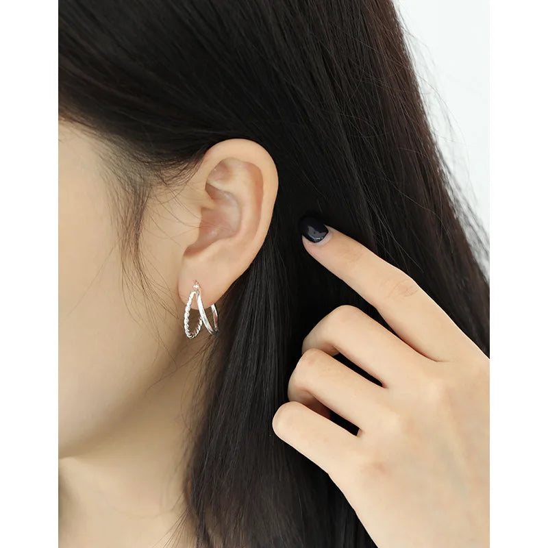 SHANICE 925 Silver Vintage Hoop Earrings Loop Twisted Minimalist Golden Earrings