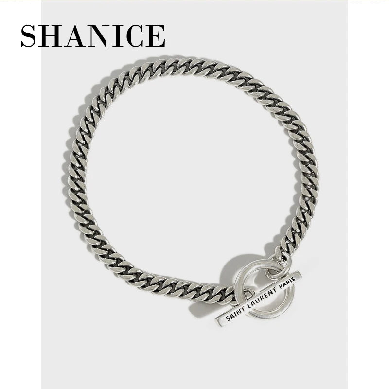 SHANICE 925 Silver Geometric Circle Flat Chain Bracelet for Men Women