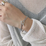 SHANICE 925 Silver Geometric Circle Flat Chain Bracelet for Men Women