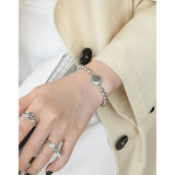 SHANICE 925 Silver Boho Chunky Chain Bracelet Retro Smiley Key Tag Chain