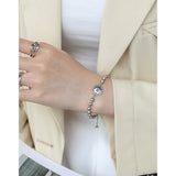 SHANICE 925 Silver Boho Chunky Chain Bracelet Retro Smiley Key Tag Chain