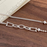 SHANICE Asymmetric Necklace 925 Sterling Silver Beads Chain & Cuban Chain