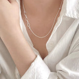 SHANICE Asymmetric Necklace 925 Sterling Silver Beads Chain & Cuban Chain