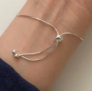 SHANICE 925 Silver Snakebone Chain Bracelet Tassel Circle Ball Charms