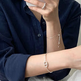 SHANICE 925 Silver Snakebone Chain Bracelet Tassel Circle Ball Charms