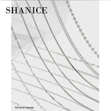 SHANICE Sterling Silver Necklace Melon Seeds Bead Chain Long Necklace