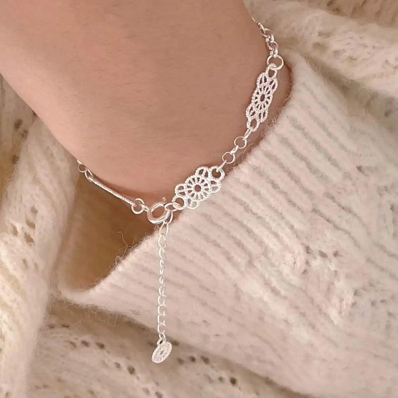 SHANICE Lace Pattern Bracelet 925 Sterling Silver Charm Bangle Gift For Women