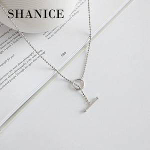 SHANICE Geometric Circle Bar Necklace 925 Sterling Silver Jewelry