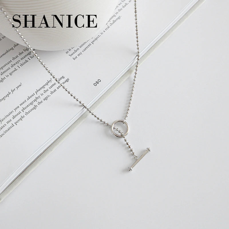 SHANICE Geometric Circle Bar Necklace 925 Sterling Silver Jewelry