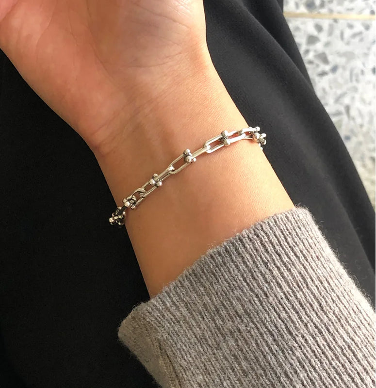 SHANICE INS 925 Silver Bracelet Women Chain Bangles Pulseira Fine Jewelry