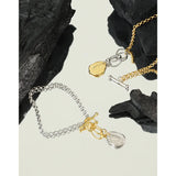 SHANICE INS 925 Silver Texture Tag OT Buckle Chain Link Bracelet