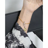 SHANICE INS 925 Silver Texture Tag OT Buckle Chain Link Bracelet