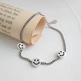 SHANICE INS Retro 925 Silver Smile Face Chain Bracelet Wedding Jewelry