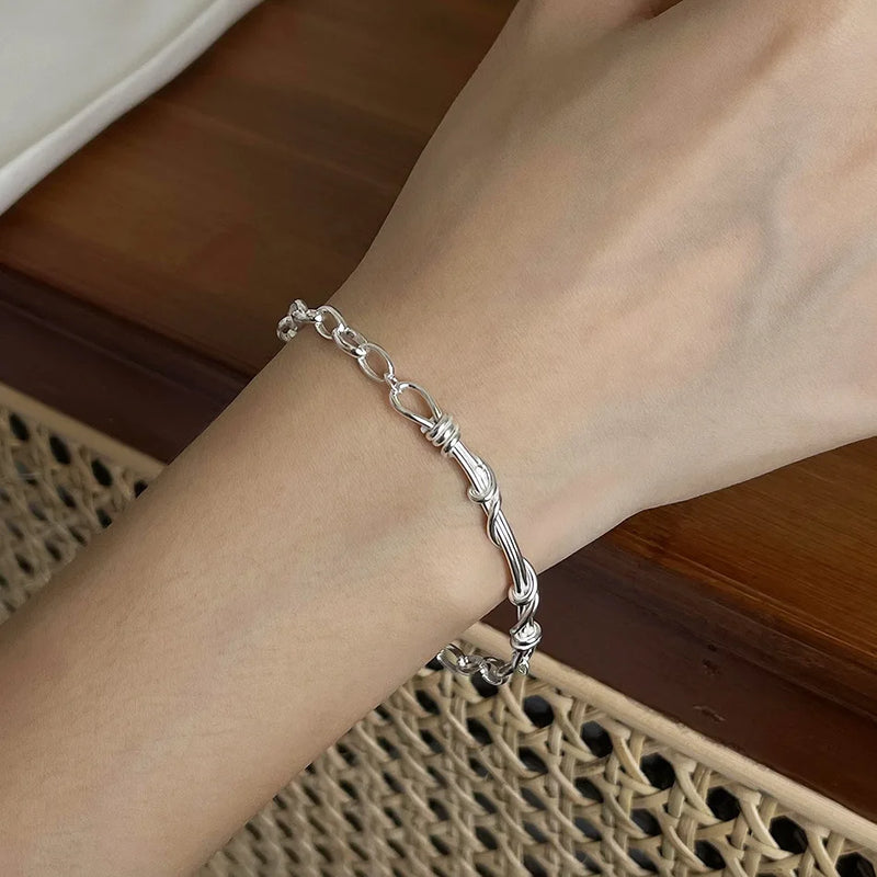 SHANICE INS S925 Silver Bracelet Hand-woven Twisted Lines Geometric