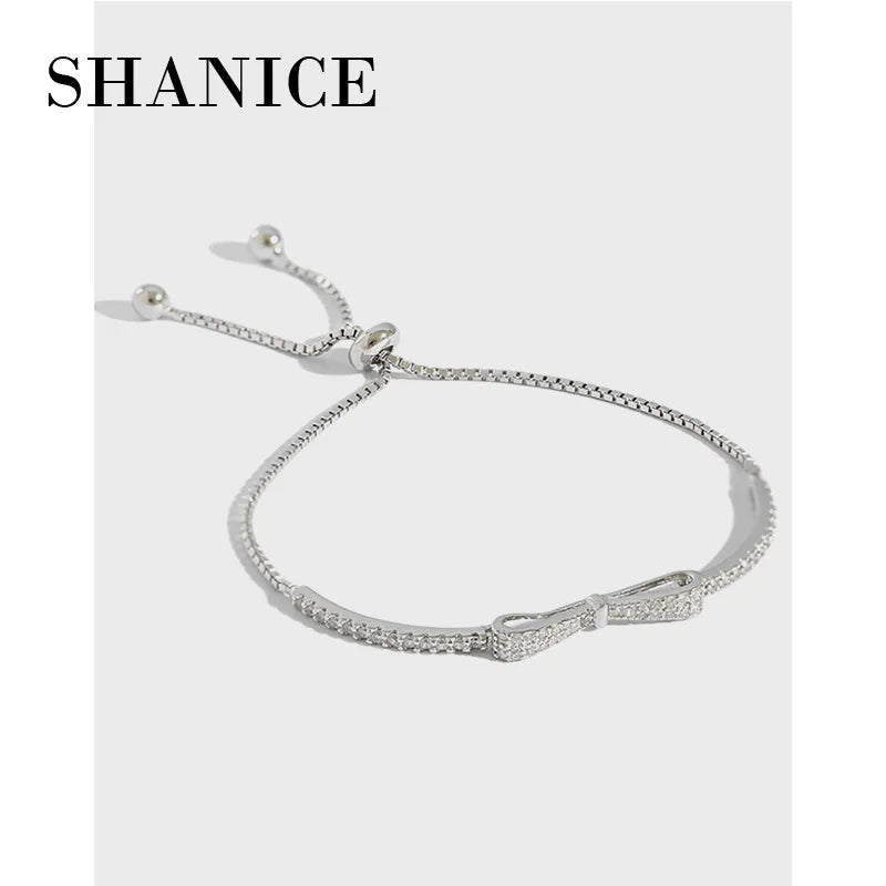 SHANICE Bowknot CZ Bangle Bracelet 925 Silver Women's Jewelry