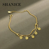 SHANICE S925 Silver Bracelet Double Tassel Round Disc Cross Chain