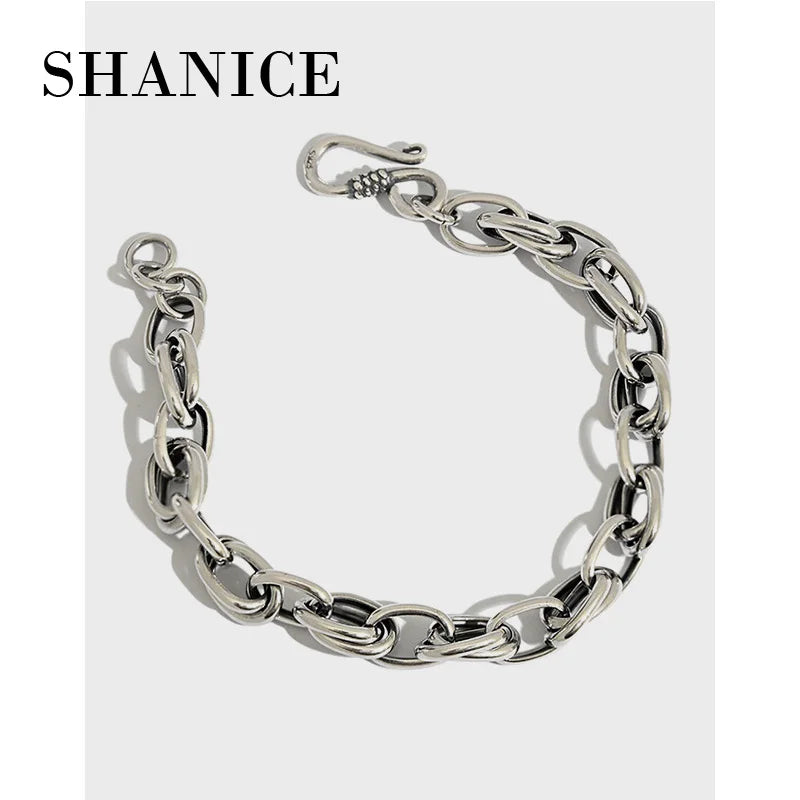 SHANICE S925 Sterling Silver Bracelet Retro Thai Silver Chain Hip Hop Party Rock