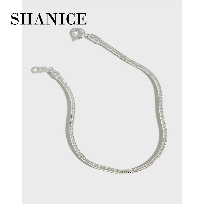 SHANICE S925 Sterling Silver Bracelet 2mm Snake Bone Chain Female Silver Chain