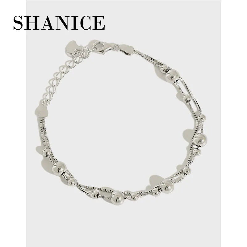 SHANICE S925 Sterling Silver Geometric Ball Round Bead Chain Bracelet