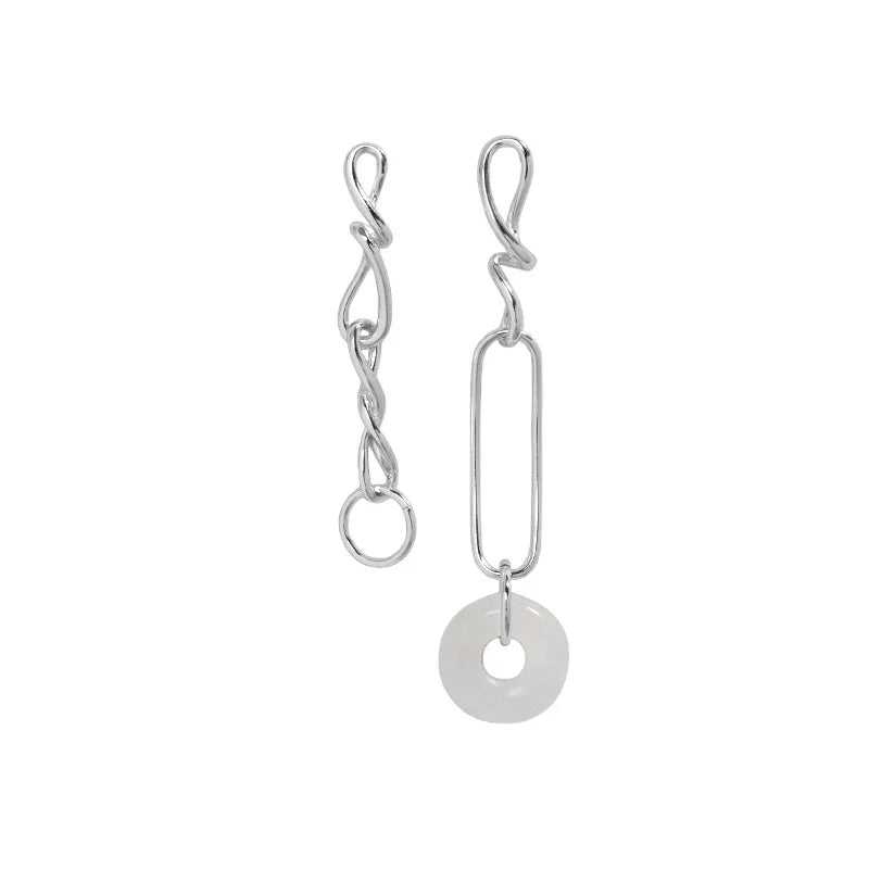 SHANICE minimalist crystal chain asymmetric S925 silver stud earrings