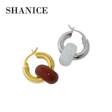 Minimalist Geometric Jade Circle Earrings S925 Sterling Silver