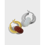 Minimalist Geometric Jade Circle Earrings S925 Sterling Silver