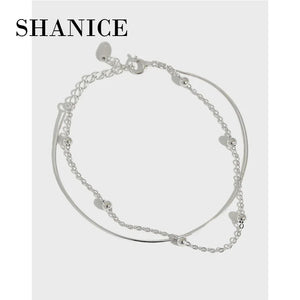 SHANICE S925 Sterling Silver Bead Snake Bone Chain Double Layer Bracelet