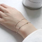 SHANICE S925 Sterling Silver Bead Snake Bone Chain Double Layer Bracelet