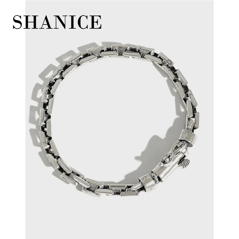 SHANICE S925 Silver Retro Old Cross Chain Bracelet Hip Hop Party Rock