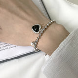 SHANICE 925 Silver Romantic Heart Pearl Charm Bracelet Wedding Jewelry