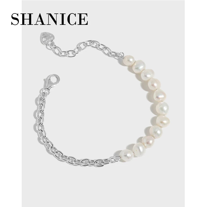 SHANICE 925 Sterling Silver Bracelet Baroque Pearl Chain for Women