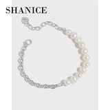 SHANICE 925 Sterling Silver Bracelet Baroque Pearl Chain for Women