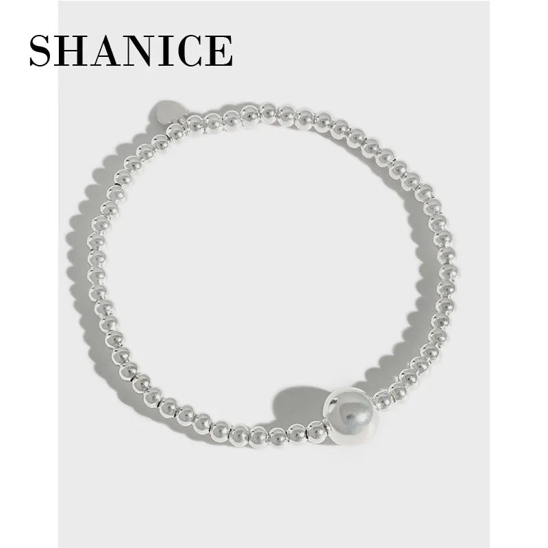 SHANICE S925 Sterling Silver Beaded Bracelet 3mm Round Bead Female Jewelry