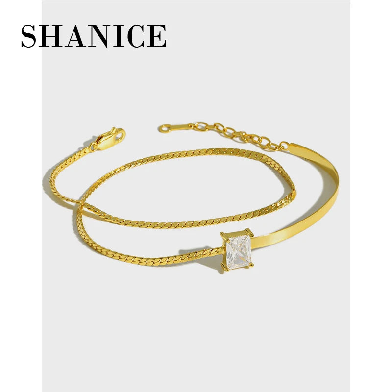 SHANICE S925 Sterling Silver CZ Crystal Double-Layer Bracelet
