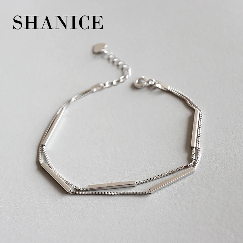 SHANICE Double Layer 925 Sterling Silver Women Bracelet Chain Link Charm Jewelry