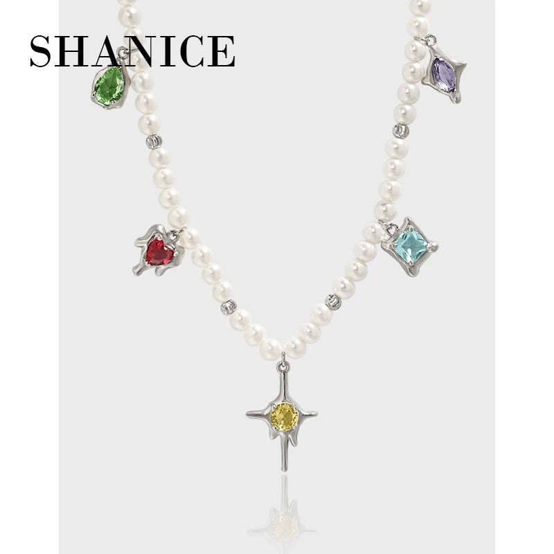 SHANICE Light Small Zircon Sweet Shell Collarbone S925 Silver Necklace